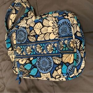 Vera Bradley Blue and Cream Crossbody Bag with Floral Pattern